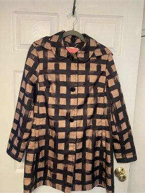 kate spade Black and Tan Check Hooded Trench Coat